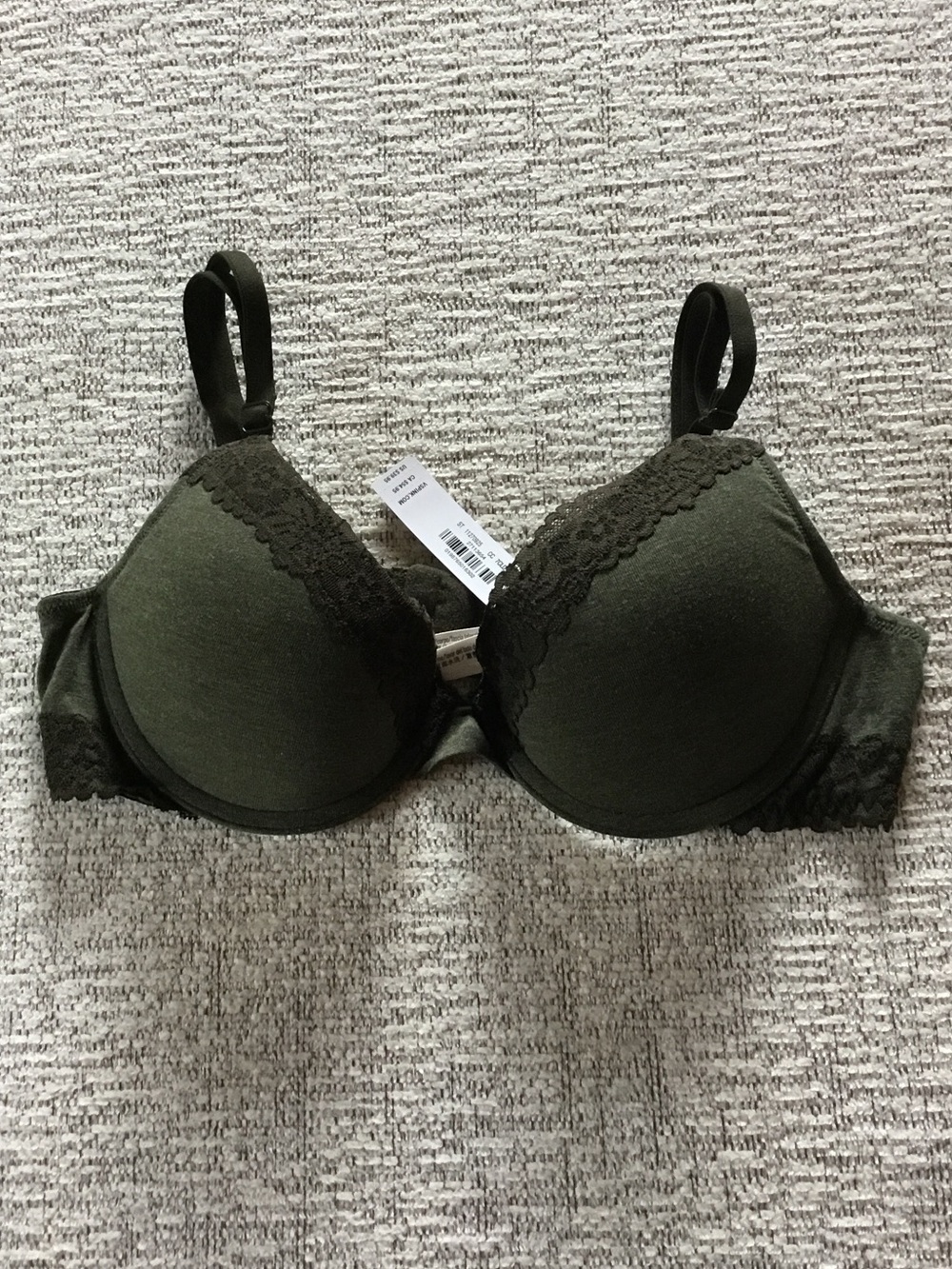 PINK Victoria's Secret Wear Everywhere Push-Up Bra Olive Green Lace-Trim